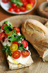 Open sandwich with mozzarella on italian bread