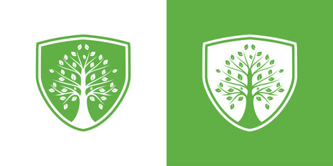  Logo icon plant roots and shield nature conservation. Leaf and shield logo design.