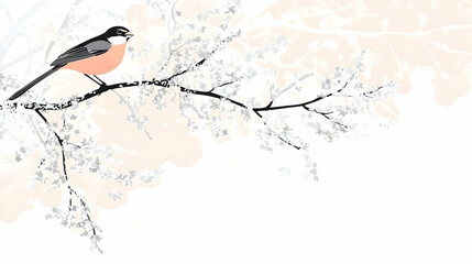 Bird resting on a snowy branch against a stylized winter background. Could be used for seasonal greetings or nature illustrations