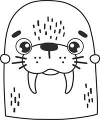 Polar line walrus animal isolated, cute arctic animal, kids illustration, cartoon vector