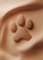 Fototapeta premium Close-up of a beige fabric with a smooth texture. in the center of the image, there is a paw print made up of three small, oval-shaped objects.