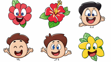 Cheerful botanical and people illustration. Happy cartoon style characters with flowers, good for use in design projects or kids book