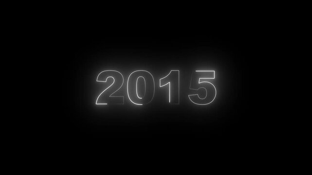 2015 neon line text. Abstract 2015 neon text animation, Glowing neon number text background 4k video