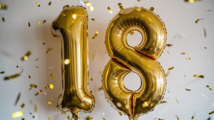 Eighteenth Birthday Celebration: Golden Balloons and Confetti