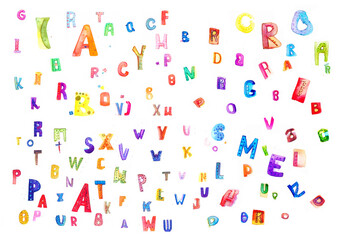 カラフルでかわいいアルファベットの水彩イラスト・アイコン　セット　絵本