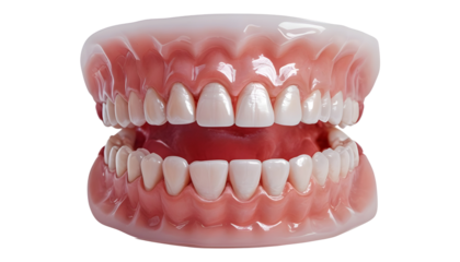  Close-Up View Of Realistic Dentures On White Background