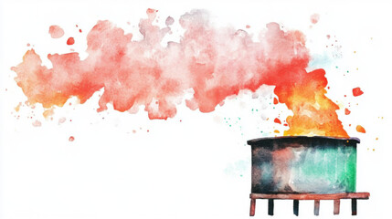 Factory, watercolor painting, A massive steel manufacturing plant glowing at night, high fidelity imagery for industrial visuals.