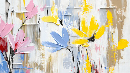 Floral oil painting close-up, blossoms, artistic, floral, and abstract background. Can be used for wall art, prints, or presentations