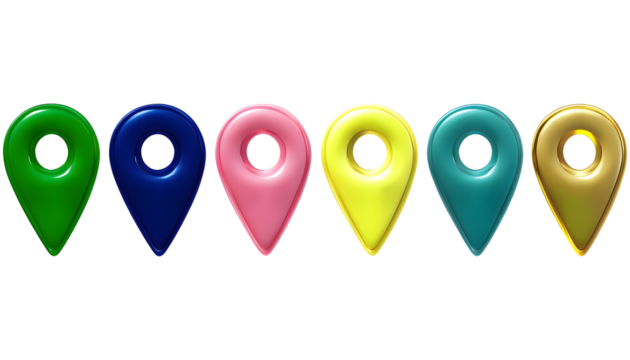 Colorful 3D Map Pin Icons On A Transparent Background 