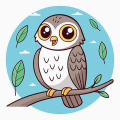 Owl on Branch Cute and Playful Animal Illustration