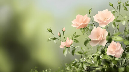 Roses in bloom in the garden under the sun, used in a greeting card background to symbolize love and beauty