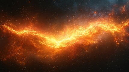A vibrant cosmic scene depicting fiery celestial elements in space.