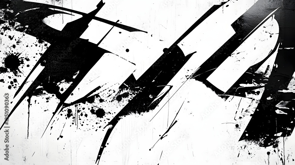 Poster dramatic monochrome abstract background with bold dynamic paint splatter blots and energetic brush s