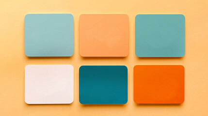 A soothing collection of abstract sticky notes colored rectangles with a modern aesthetic, complemented by gentle facial expressions