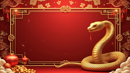 Luxury Red & Gold Chinese Snake Year Background 
Elegant Chinese New Year Snake Design with Copy Space
Festive Red & Gold Snake Year Background for Design Projects