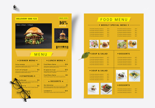 Food Menu Flyer Template With Yellow & Black Accents