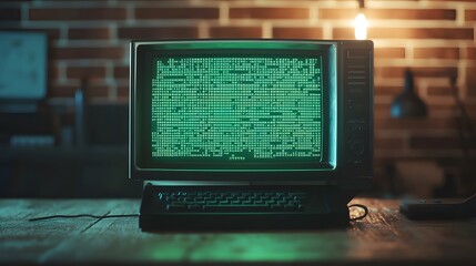 A classic computer startup screen displaying green text on a black background, with the hum of the CRT monitor