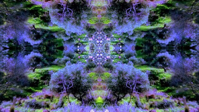 bosque misterioso abstracto con varios movimientos en az&uacute;lese,verdes,negros