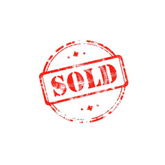 sold red rubber stamp vector illustration in transparent background