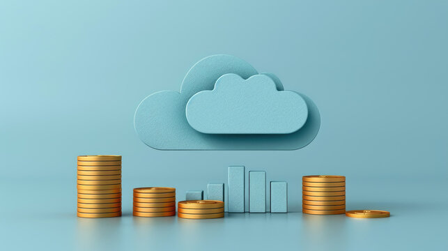 Cloud icon with stacked coins representing digital finance and investment strategies
