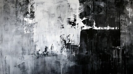 Dramatic Monochrome Abstract Painting with Gritty Textured Brushstrokes and Layers