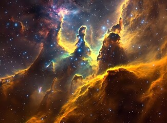 Abstract space background with colorful nebulae and stars. Abstract dark universe wallpaper with copy space