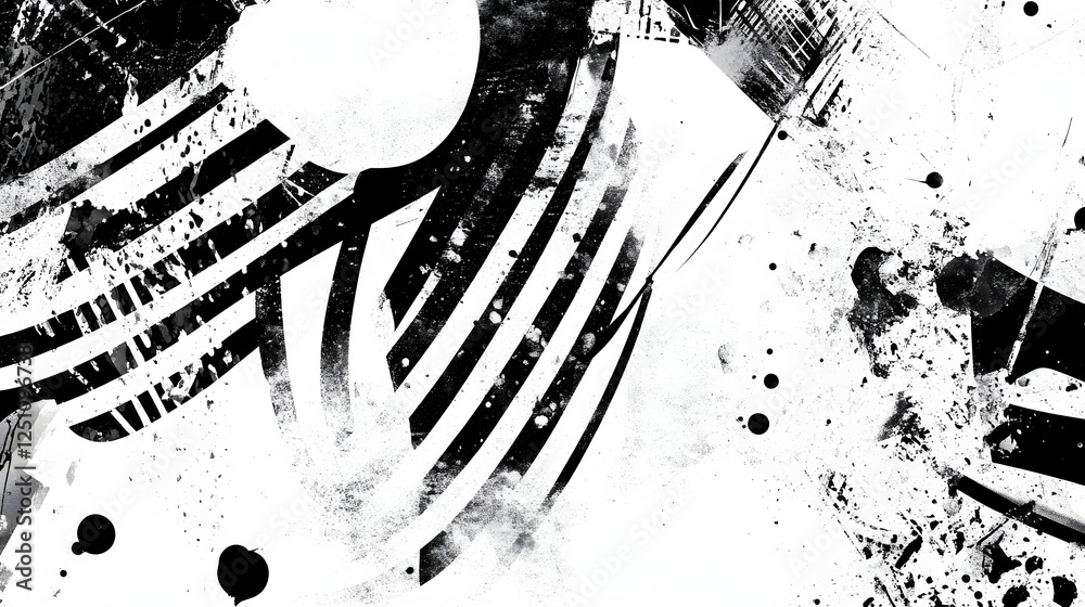 Poster Dramatic Monochrome Geometric Abstract with Explosive Splatter Textures  Bold modern and visually captivating design with dynamic lines shapes
