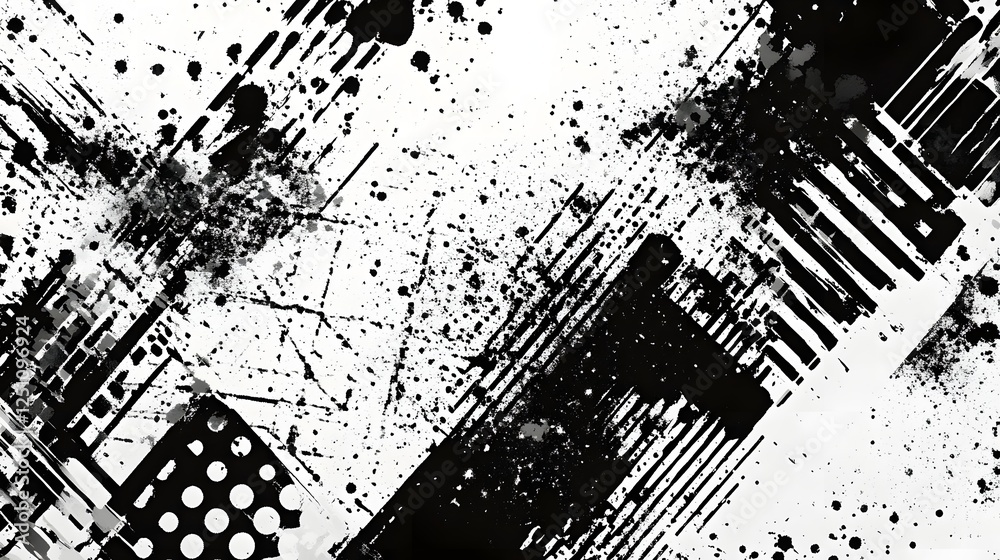 Poster Dramatic monochrome grunge splash texture abstract art background with chaotic brushstrokes ink splatters and distressed elements creating a bold grungy and visually striking composition