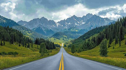 Naklejka premium Scenic Highway Winding Through Majestic Mountain Range