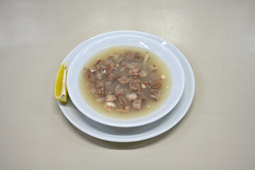 Turkish Traditional Tripe Soup. Iskembe, tuzlama, sirdan, beyran, ayak paca, kelle paca corbasi.