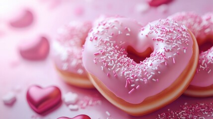 Obraz premium pink heart-shaped donut