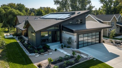Eco-Friendly Modern Home with Solar Panels and Sustainable Design for Contemporary Living