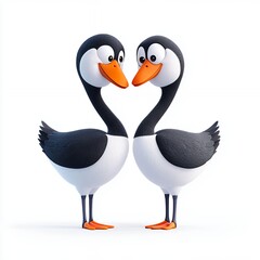 Adorable Cartoon Geese Forming Heart Shape on White Background