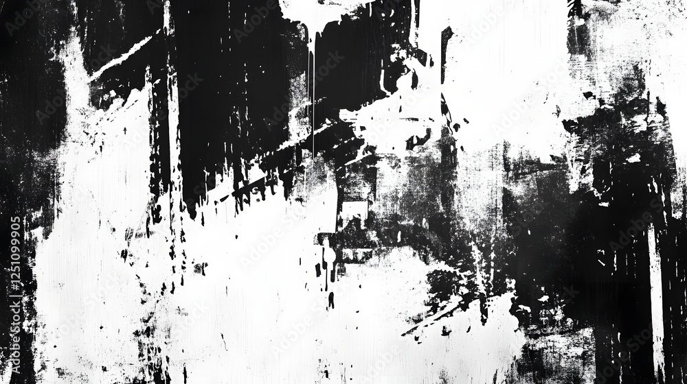Poster Dramatic moody and captivating abstract painting in striking monochrome tones  Featuring expressive dynamic brush strokes splattering effects and a gritty industrial inspired texture  This modern