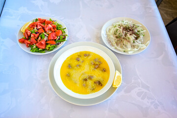 Turkish Traditional Tripe Soup. Iskembe, tuzlama, sirdan, beyran, ayak paca, kelle paca corbasi.