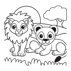Safari and jungle animals coloring page illustrations