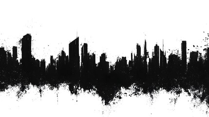 Fototapeta premium Dramatic Silhouetted Skyline of Futuristic City in Monochrome Urban Landscape