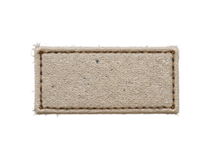Rectangular fabric label featuring a stitched border, suitable for branding or garment labeling. It offers a minimalist, eco-friendly look. Isolated on transparent background, png.