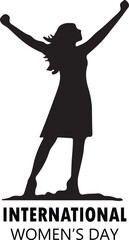 International women's day card silhouette vector and illustration design, Flat black color with typography, Isolated on a white background.