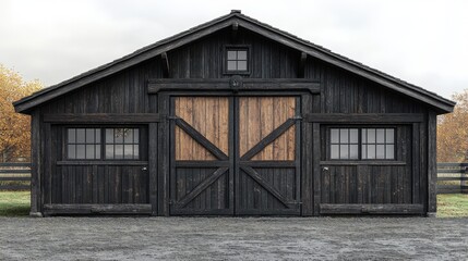 Fototapeta premium Dark Wooden Barn in Autumn Landscape