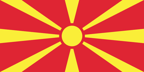 Flag of North Macedonia. Flag icon. Standard color. Standard size. A rectangular flag. Computer illustration. Digital illustration. Vector illustration.