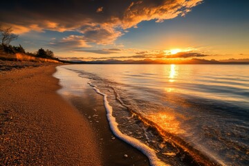A delicate chain of footprints adorns the sandy beach, forming a graceful curve along the shoreline. The natural contours of the coast highlight the serene beauty of seaside strolls.