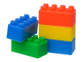 Multi-colored plastic cubes of a children's designer on a white isolated background