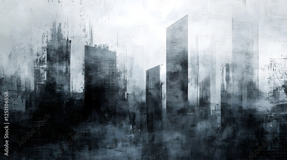 Aufkleber Dystopian urban landscape with towering minimalist structures in monochrome hues creating a moody and ominous atmosphere  The abstract cityscape evokes a sense of foreboding and uncertainty