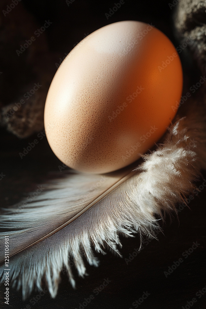 Poster egg resting on a fluffy feather in soft light
