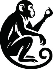 monkey silhouette. black monkey isolated on white background. cutout monkey. hand drawn monkey design. vector illustration. monochrome cartoon shadow vector silhouette.