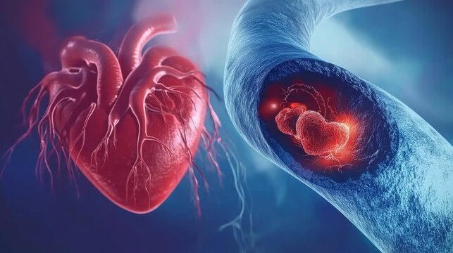 A digital illustration showing a heart and blood vessels, highlighting cardiovascular health.