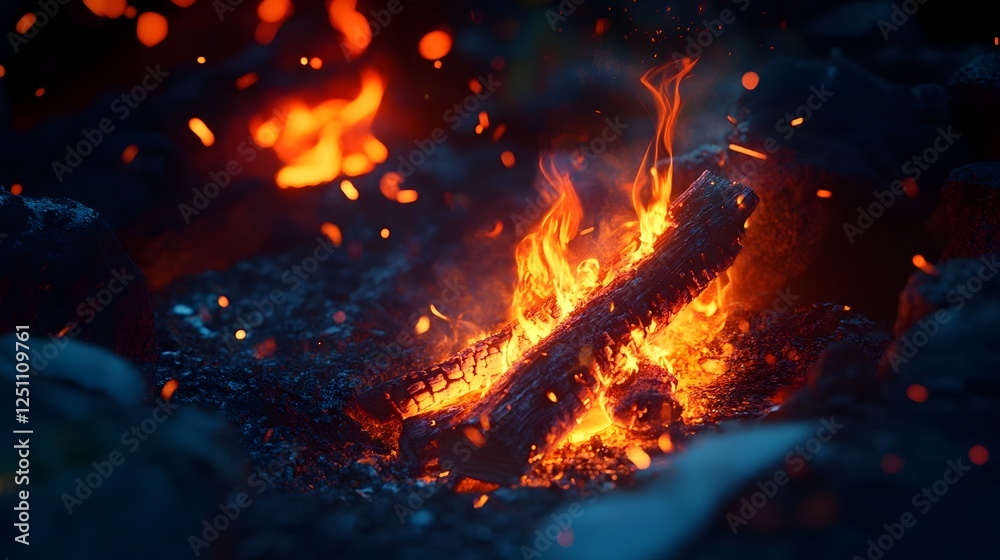 Poster intense and raging flames engulf a pile of logs creating a dramatic and powerful scene of fire heat 