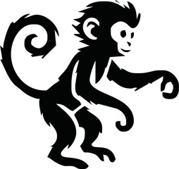 monkey silhouette. black monkey isolated on white background. cutout monkey. hand drawn monkey design. vector illustration. monochrome cartoon shadow vector silhouette. © Avra