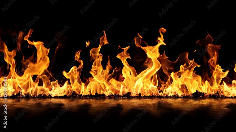 Leinwandbilder intense burning flames engulfing in blazing fire with bright orange and red colors creating a dynami